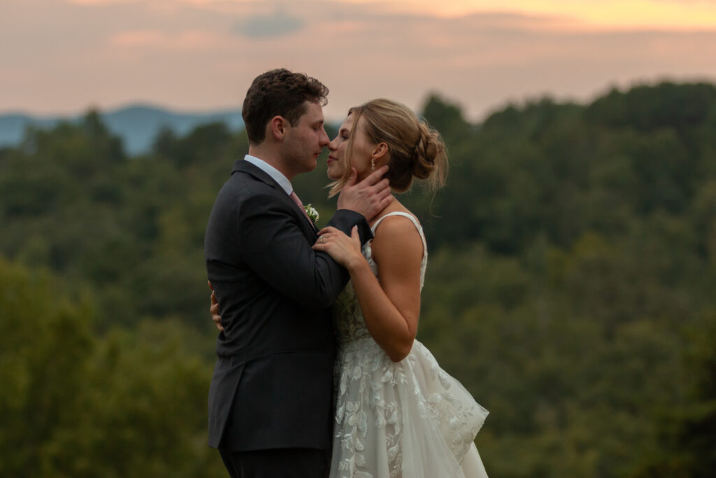 Mr. and Mrs. Bain blue ridge mountain wedding bride and groom portraits